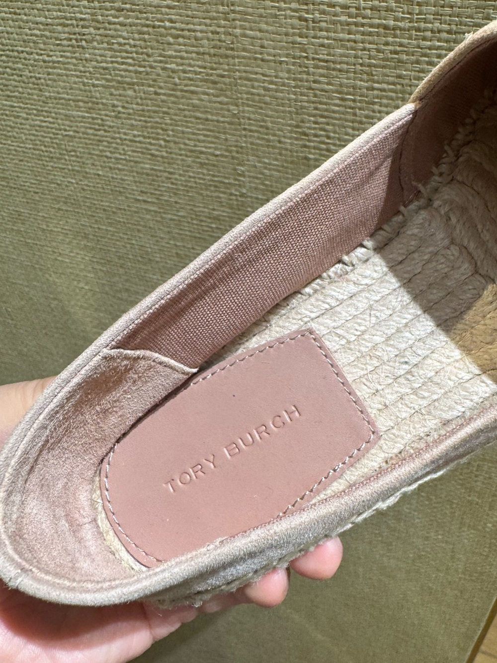Tory Burch Everly Embellished Suede Leather Flat Crystal Espadrille Shoes - Picture 5 of 5